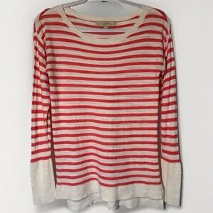 Ann Taylor Loft Women's Ivory Red Coral Striped Cotton Knit Size XS Nautical Top